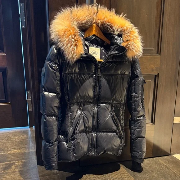 SAM. Black Puffer Jacket with Fur Hood - Picture 1 of 1